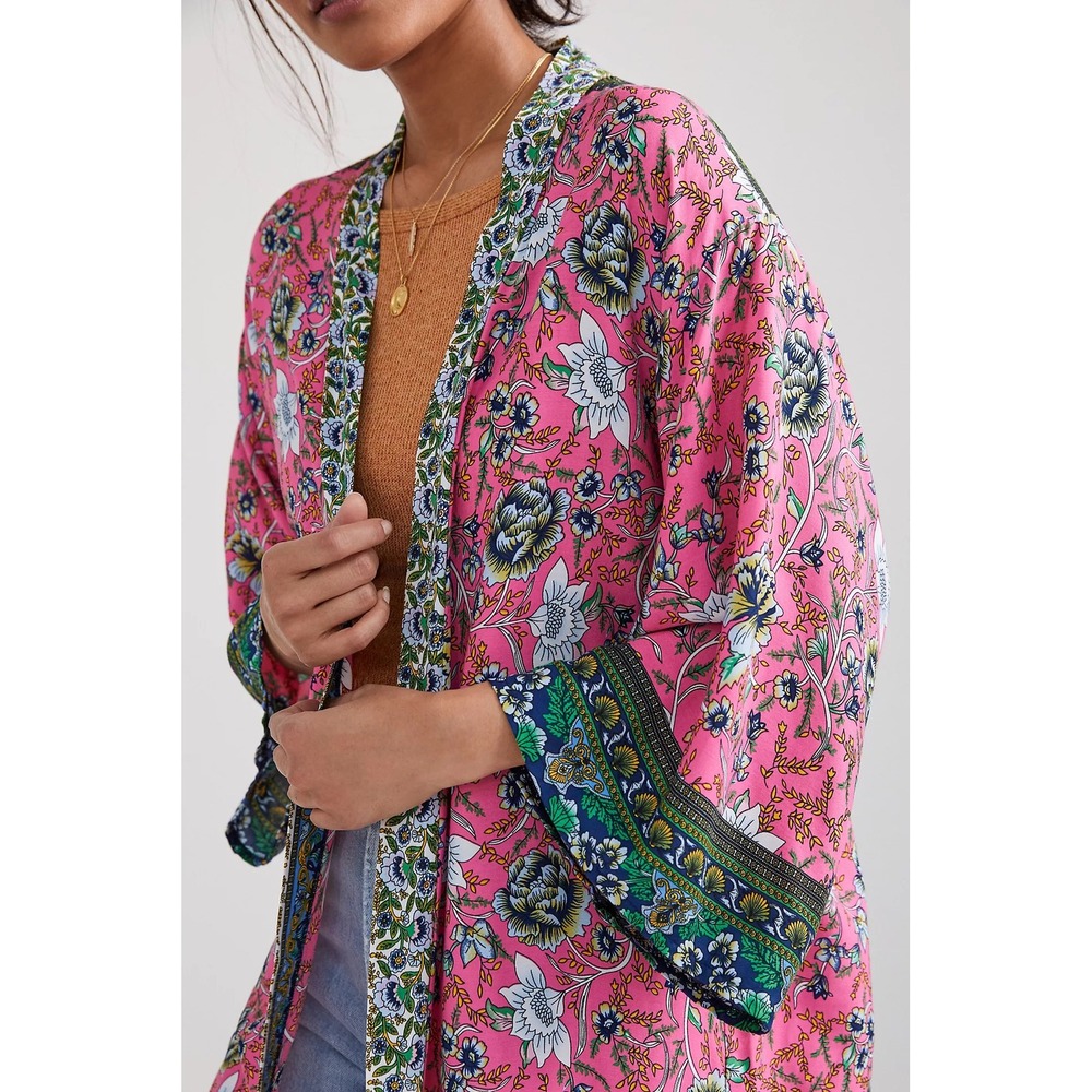 Anthropologie Lyla Floral Vine Kimono  Open Front Lightweight OS